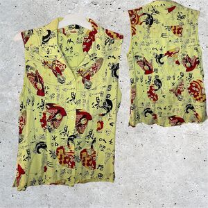 Vintage Tianello Medium Blouse Tunic Asian Geisha Y2K USA 90s Japanese Art Wear